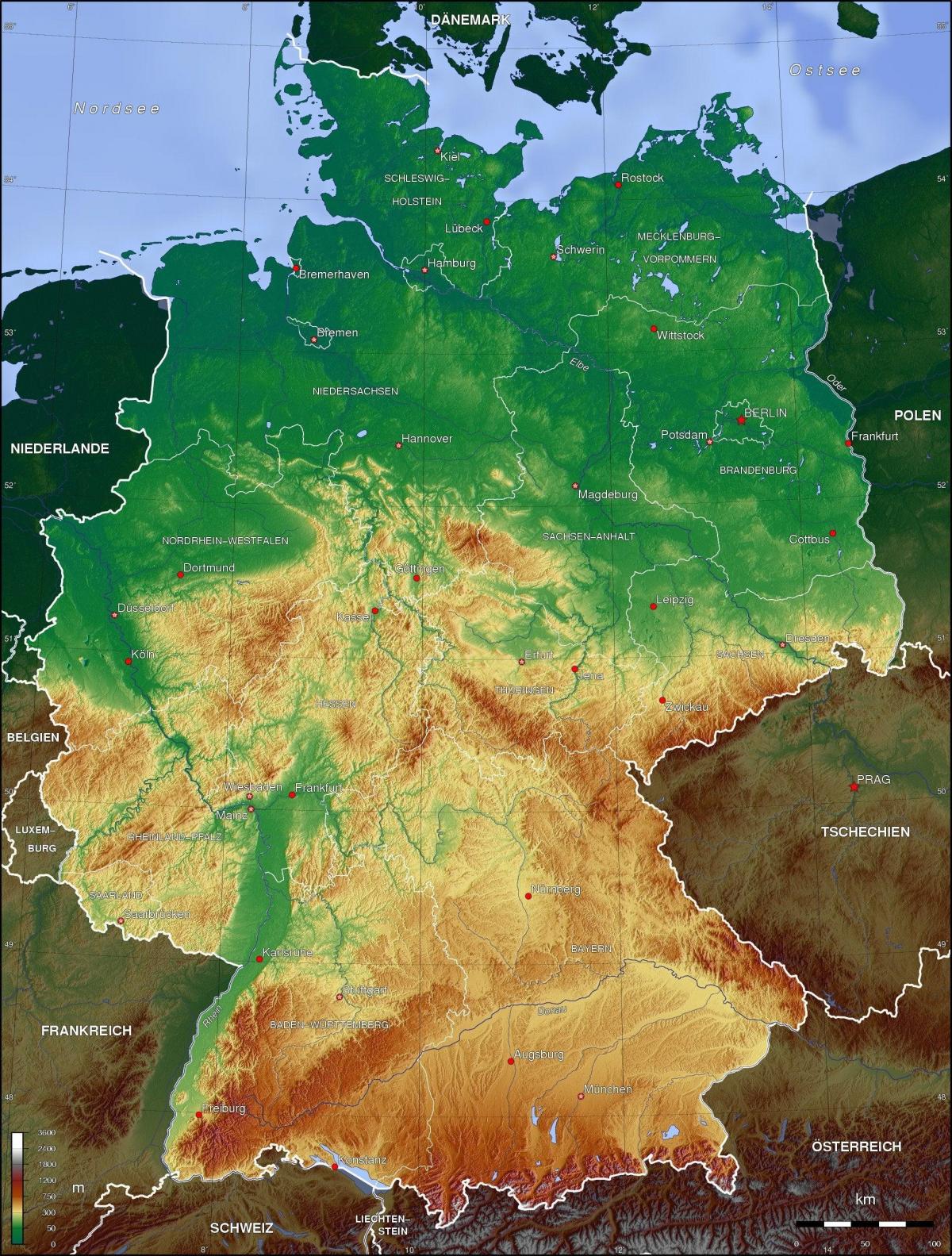 Mapa topográfico da Alemanha
